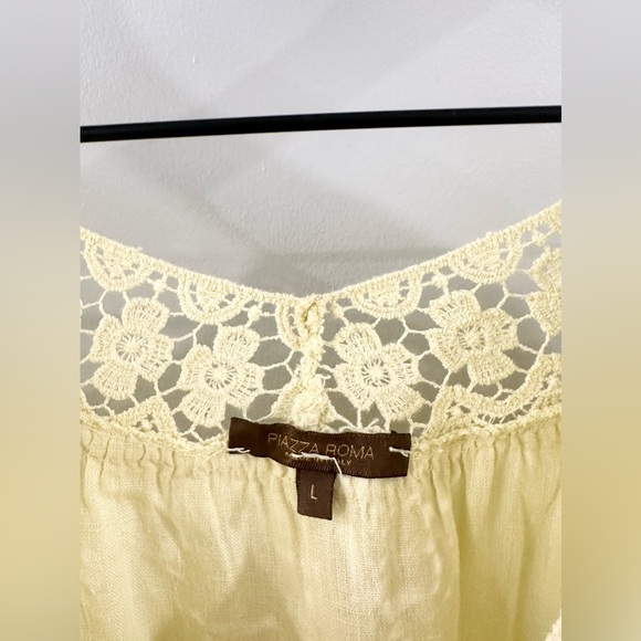 Piazza Roma Crochet Detail Linen Tunic Yellow Size Large - Picture 4 of 5